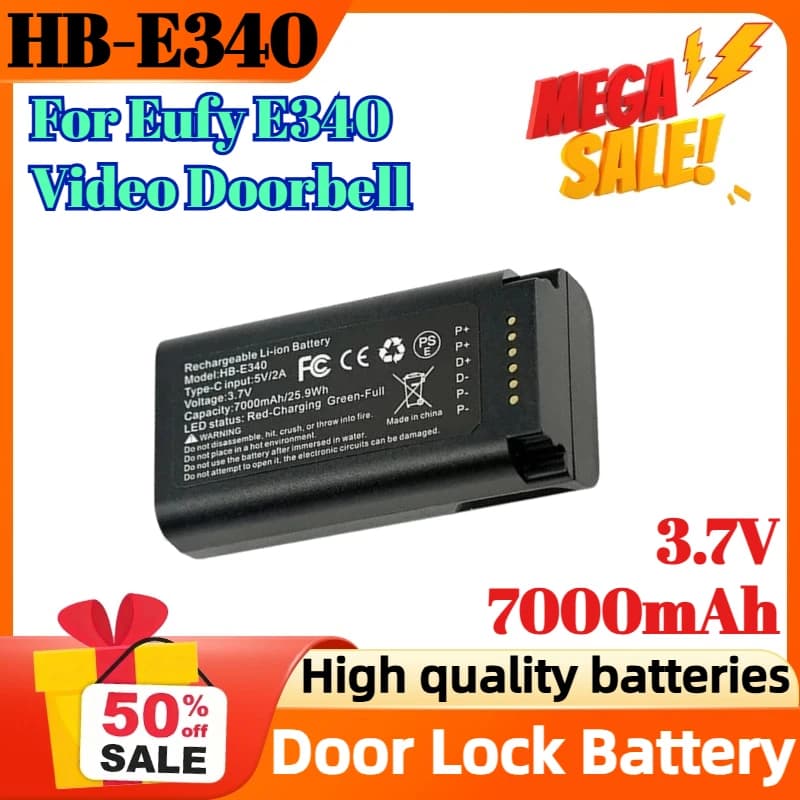Batteria per serratura HB-E340 3,7 V 7000 mAh per batteria ricaricabile agli ioni di litio per campanello video Eufy E340