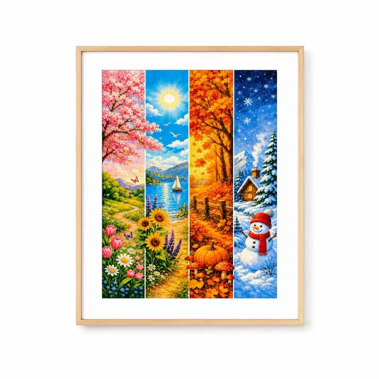 ZZ9089-Four Seasons 14CT 16CT 18CT Stamped Canvas Cross Stitch DIY Set Needlework Embroidery 126 Colors