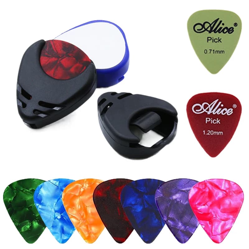 2 custodie porta plettri a forma di cuore + set opzionale di 10 plettri, scatola portatile per accessori per chitarra e basso TMZ