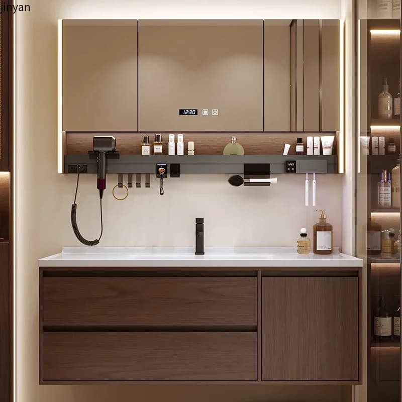 Mobili da Bagno Moderni: Lavabo in Ceramica, Specchio, Mobile Lavabo, Armadietto Doccia, Mobile Lavatrice