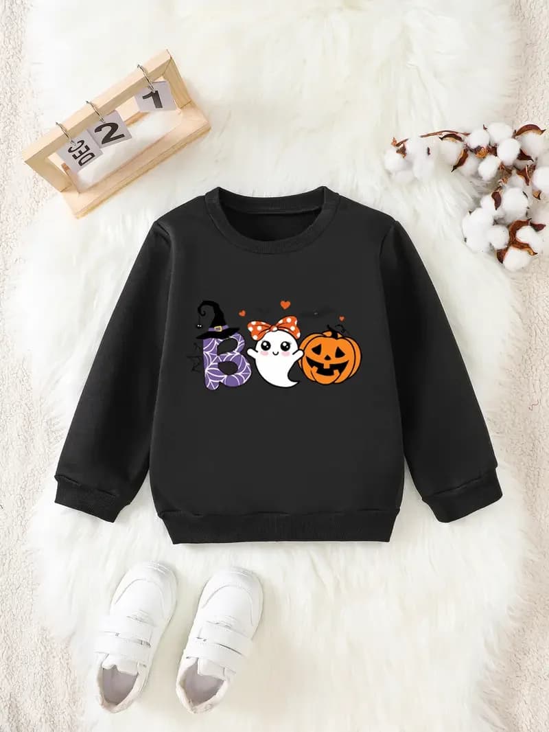 Felpa e pantaloni autunno-inverno per bambini di Halloween - Zucca fantasma dei cartoni animati, lavabile antimacchia, multi-ocasion