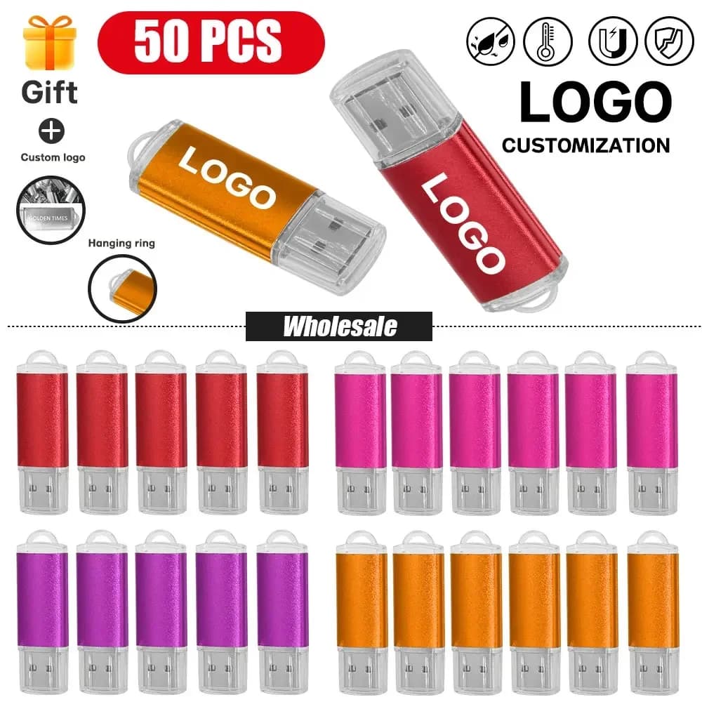 50/pz lotto USB 2.0 Flash Drive 128GB Memory Stick colorato 64GB regalo di nozze Pen Drive 32G 16G Pendrive Logo personalizzato gratuito