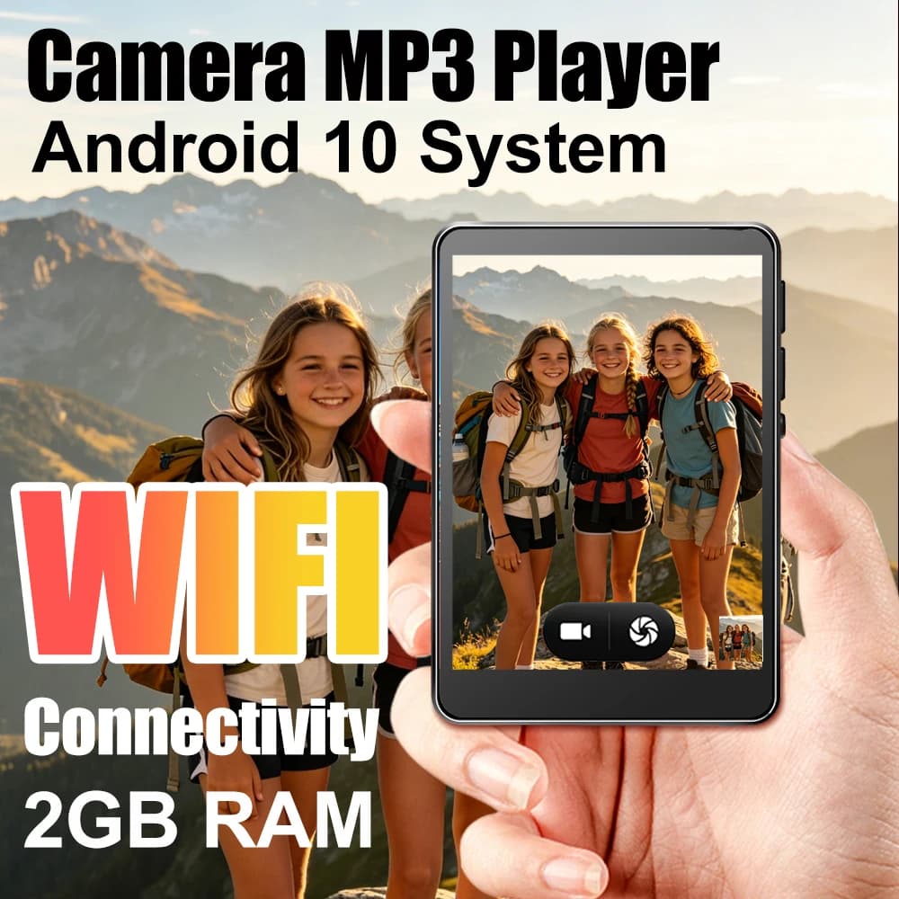 Lettore MP3 con Fotocamera 5MP, Android 10, Schermo IPS da 2,83'', Google Play Store, WiFi/Bluetooth, Espandibile fino a 256GB, Supporto Registrazione Video