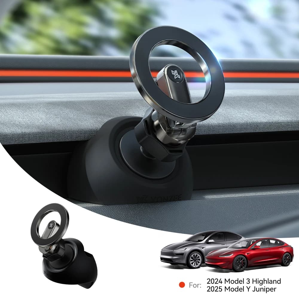 Supporto magnetico regolabile in metallo per telefono da auto con base in silicone, più resistente, per Tesla Model 3 Y Highland Juniper 2025