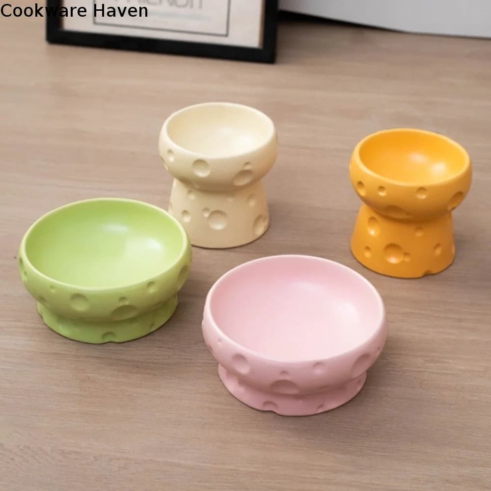 Large Diameter Elevated Cat Bowl Cheese Shape Anti-knock Neck Protection Bowl Anti-leakage Anti-spill Pet Food Bowl Outdoor
