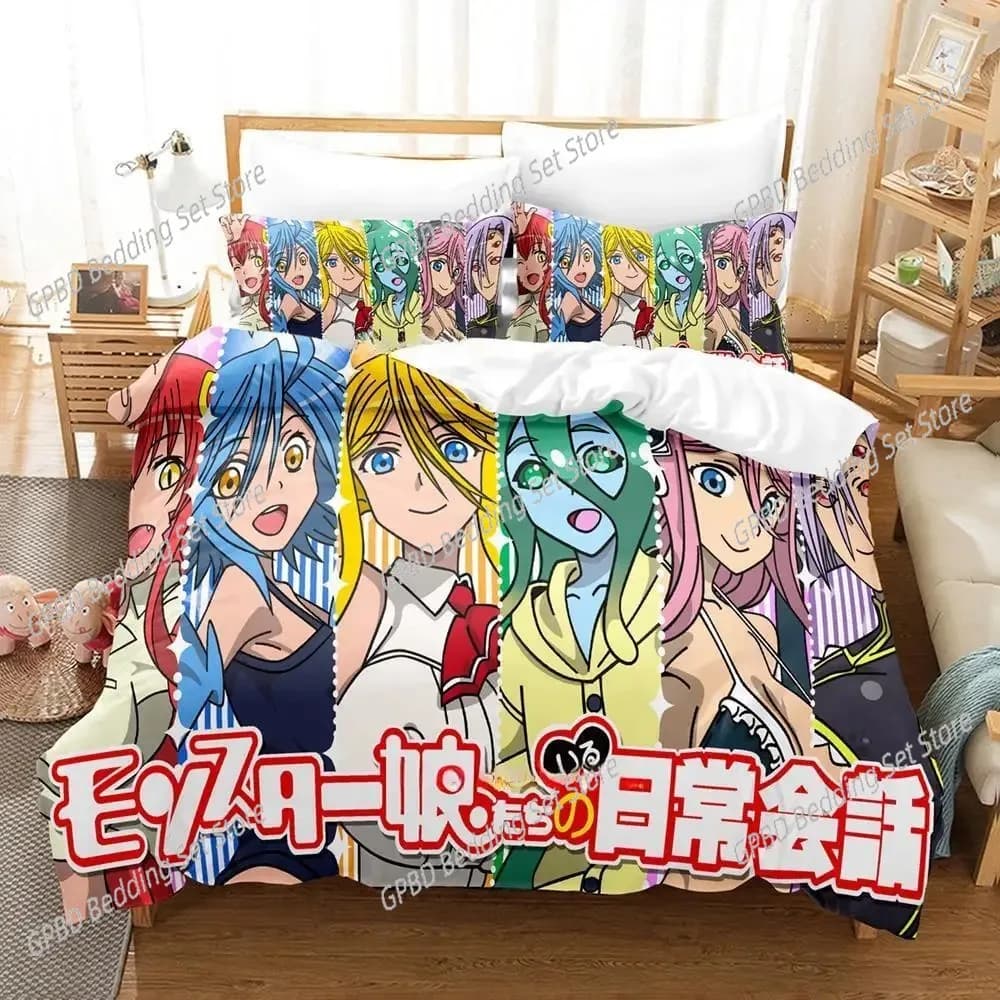 Monster Musume Vita quotidiana con set di biancheria da letto per ragazze Monster Cartoon Anime set di tre pezzi Set copripiumino per camera da letto per bambini adulti