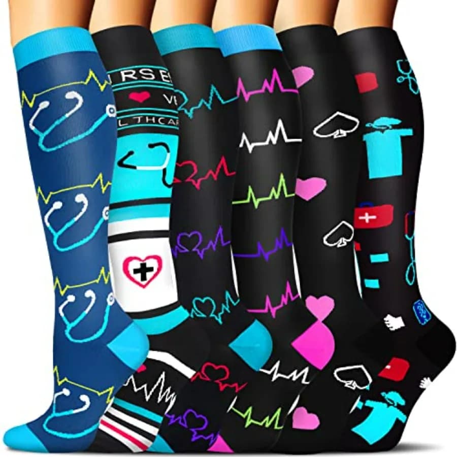 Calze a compressione per donna e uomo, 6 paia, sono le migliori calze a compressione al ginocchio per la circolazione, i viaggi e le infermiere.