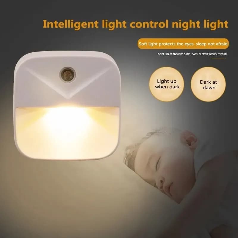 Luce notturna a LED Lampada con sensore di controllo della luce wireless intelligente plug-in UE, lampada da parete 220V per corridoi domestici, bagni, corridoi