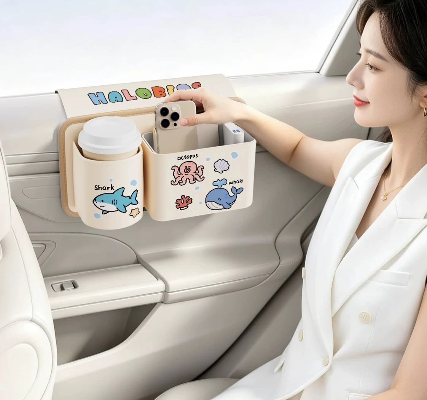 Car Trash Can Door Multifunctional Cup Holder Organizer Storage Box for Car Rear Seat Convenient