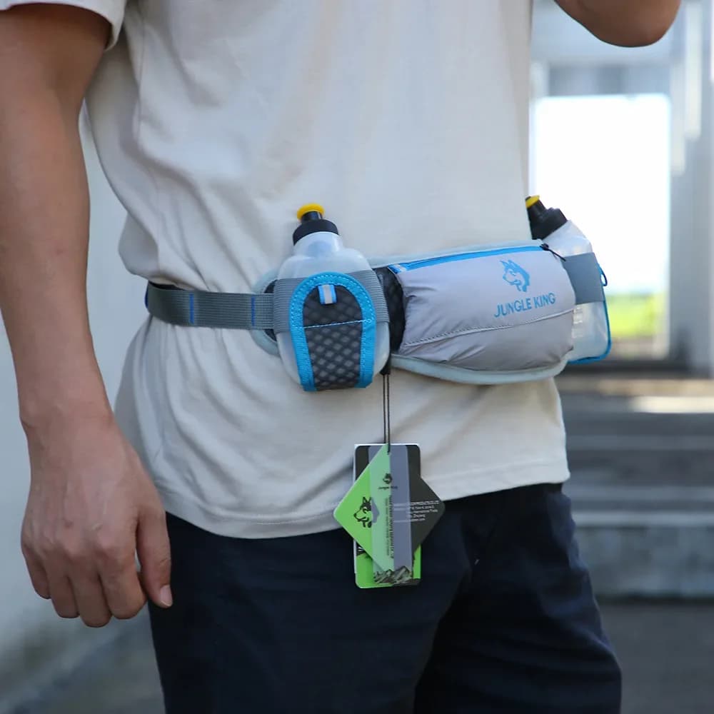 JUNGLE KING Marsupio Unisex da Corsa con Cintura di Idratazione, Marsupio Impermeabile per Jogging con Due Bottiglie d'Acqua da 170ml