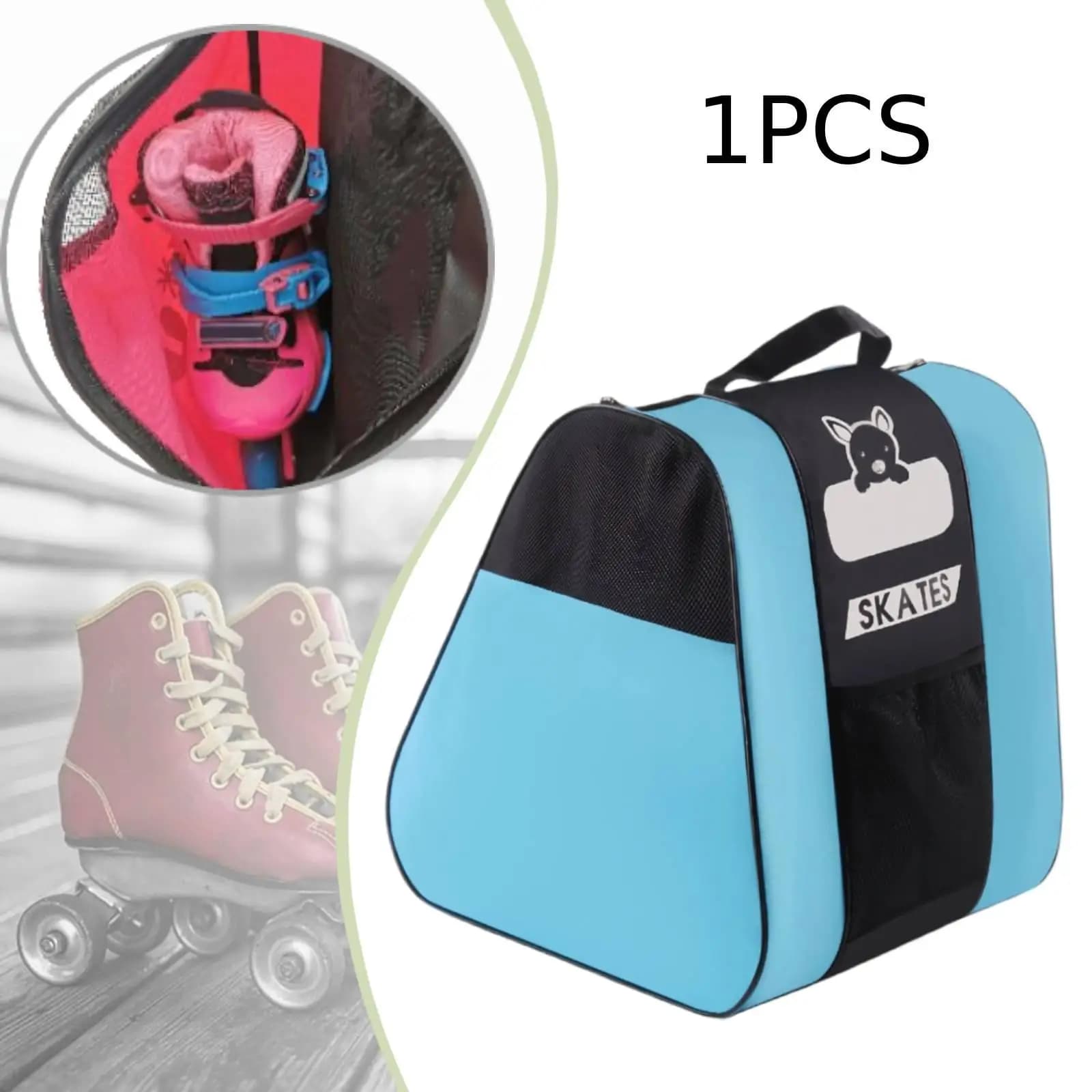 Ice Skates Storage Bag for Kids 3 Layer Roller Skates Organizer Waterproof Oxford Cloth Multi Use Bag