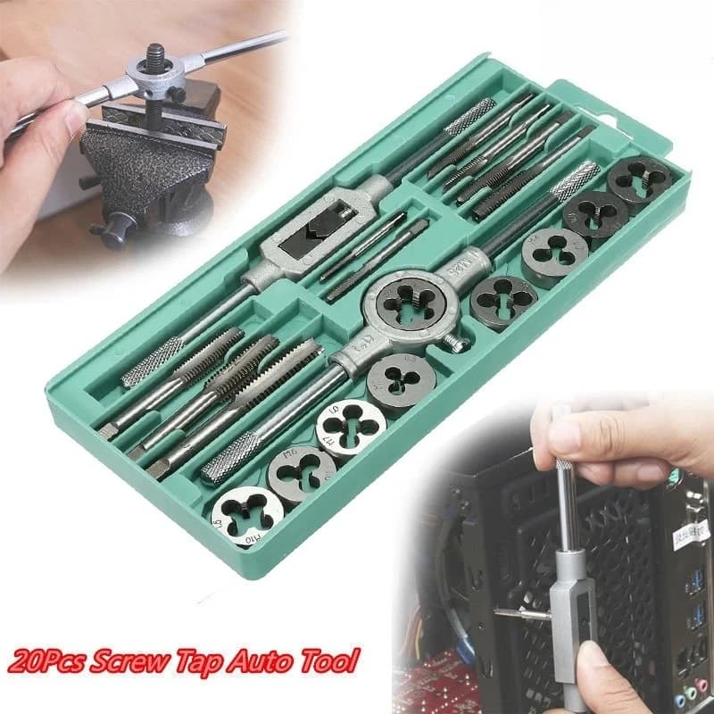 8/12/20Pcs Metric Tap and Die Set M3-M12 – Straight & Taper Reamer Tools, Screw Thread Cutting Kit, Durable and Precise