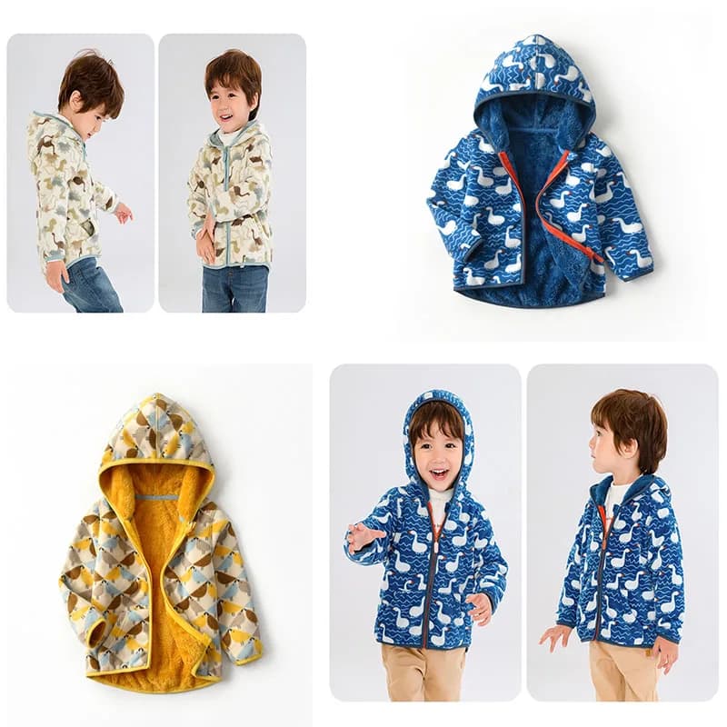 2-6T Children Clothing for Boys Girls Winter Fleece Jackets Zipper Animals Print Hooded Hot Selling Thick Baby Coats
