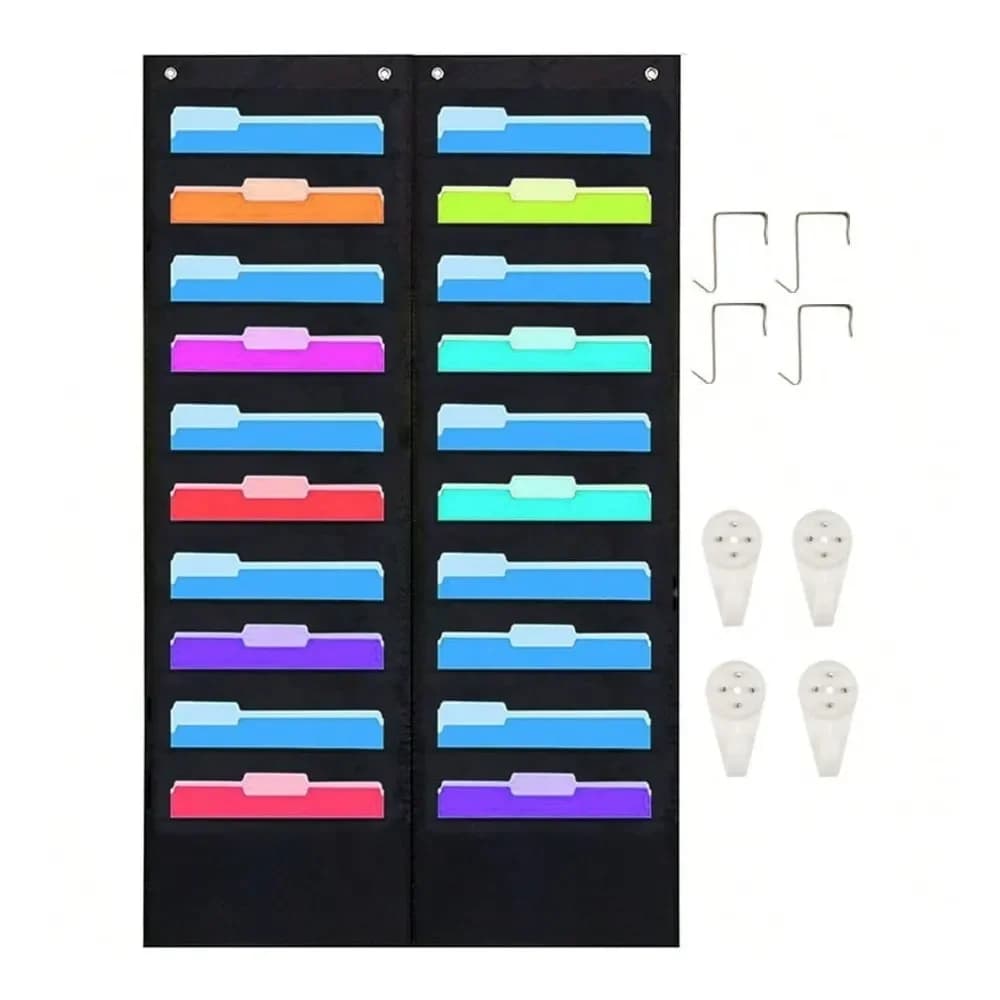 Organizzatore appendibile da ufficio per documenti, con 20 tasche, da parete o da appendere sopra la porta, per archiviazione e smistamento documenti.