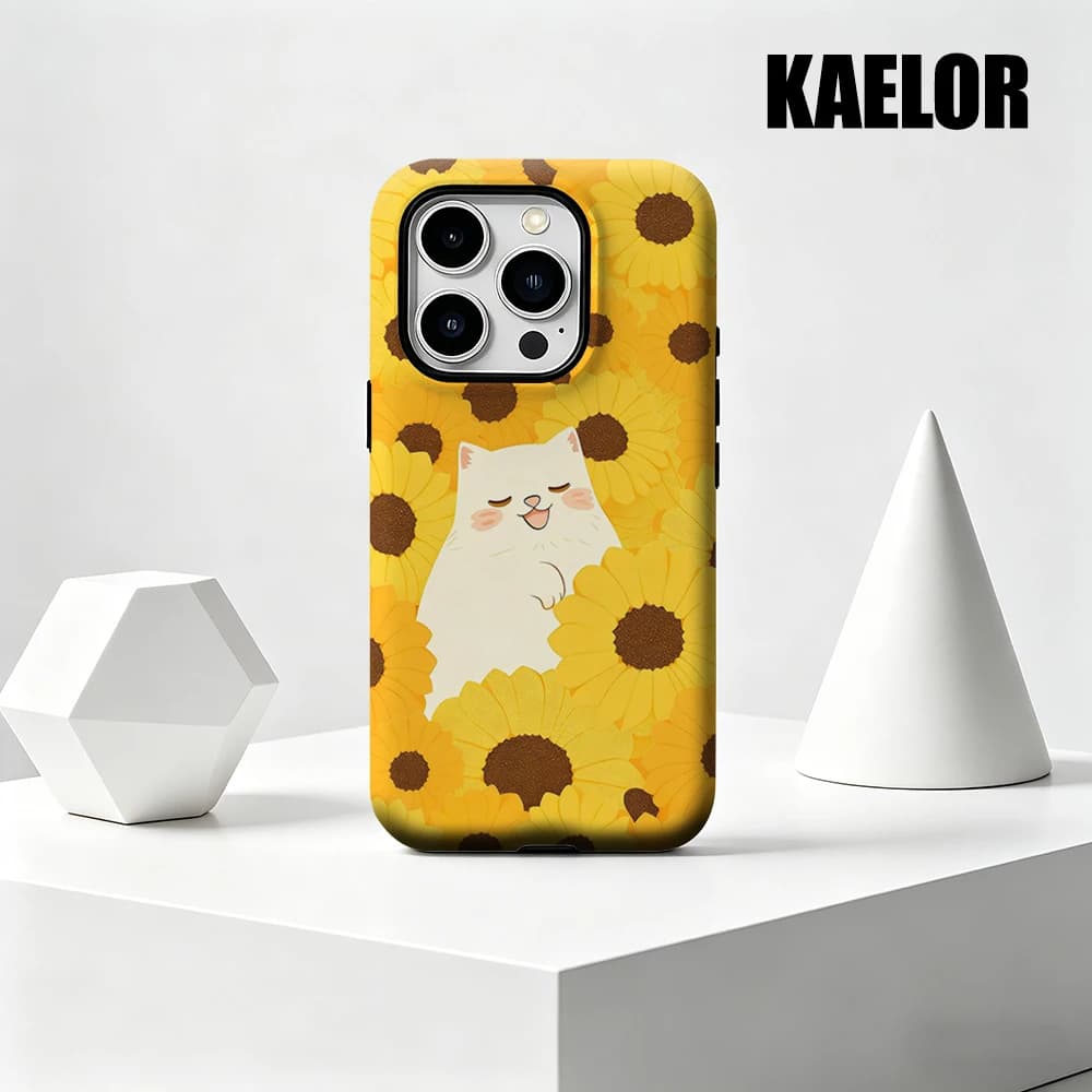 Custodia Kaelor opaca antiurto per MagSafe per iPhone 17 16 15 14 Plus 13 Pro Max, in PC rigido, con motivo Girasole e Gatto