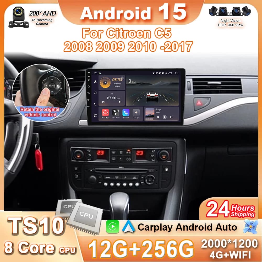 Android 15 Wireless Carplay Per Citroen C5 2008 2009 2010 -2017 Autoradio Lettore Video Multimediale Bluetooth 4G Wifi Touch Screen