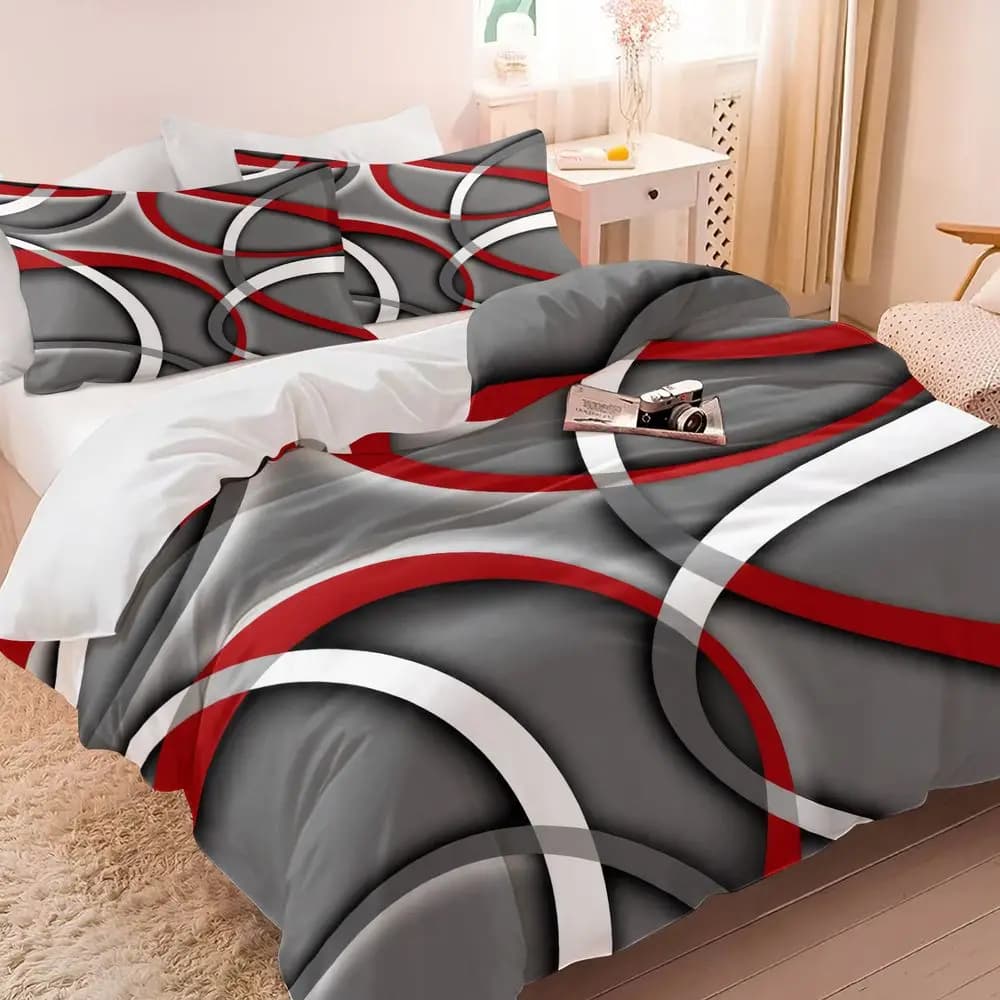 Geometric Stripe Duvet Cover Set(1 Duvet Cover&1/2 Pillowcase) Soft Breathable Bedding Set Aesthetic Bedroom Decor for Home Dorm