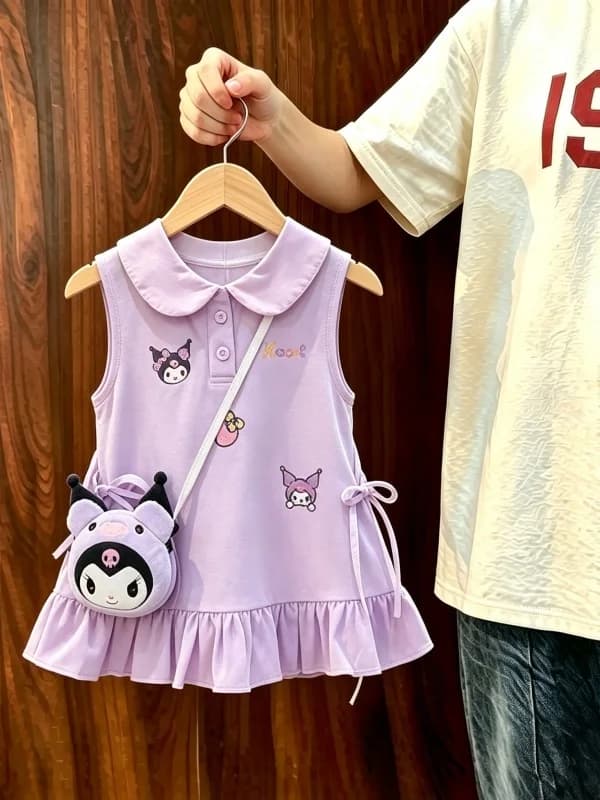 Vestito da Principessa Carino per Bambine, Abito Estivo 2026 Nuovo Stile, Vestito alla Moda per Bambine con Colletto a Bambola e Bottoni, Maniche a Volant