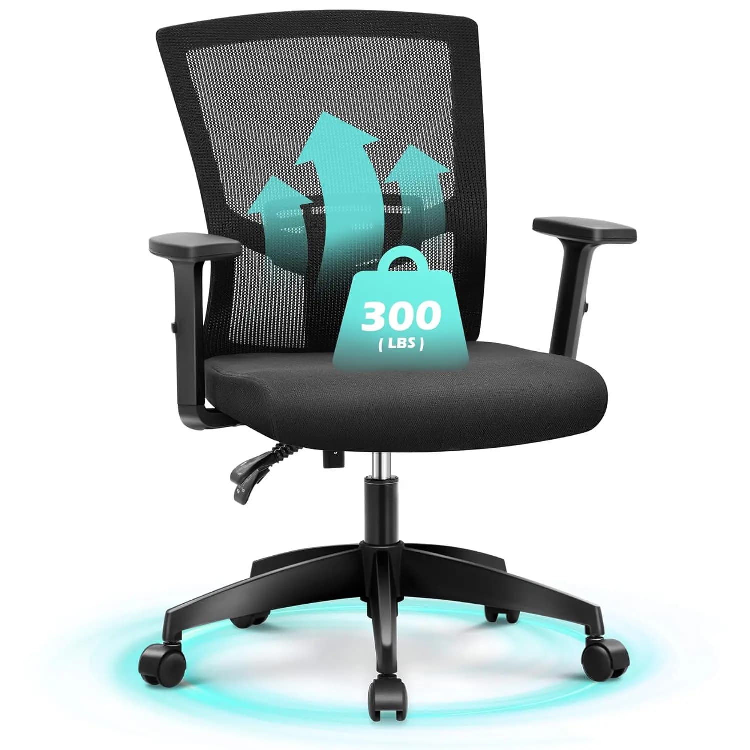 Sedia da Ufficio Ergonomica con Schienale Medio in Rete, Supporto Lombare, Braccioli Regolabili e Cuscino del Sedile, Certificata BIFMA SGS, Personalizzabile