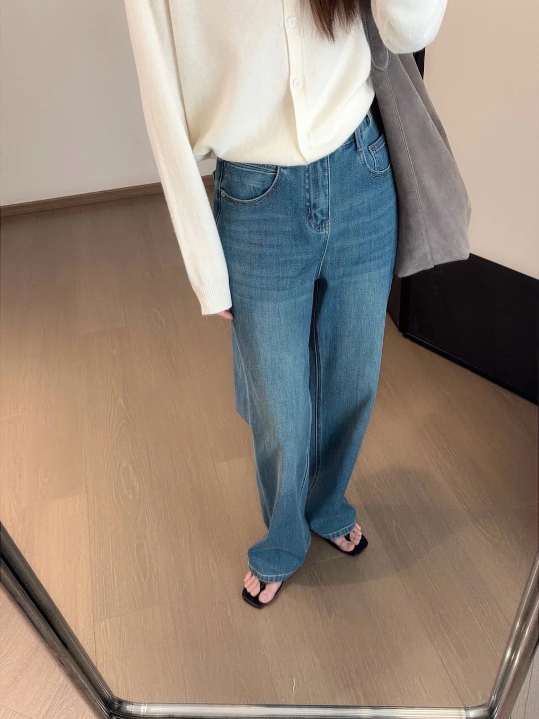 Jeans a Vita Alta e Gamba Larga per Donna, Pantaloni Lunghi in Cotone Morbido Elasticizzato in Quattro Direzioni, Versione Slim per Primavera e Autunno
