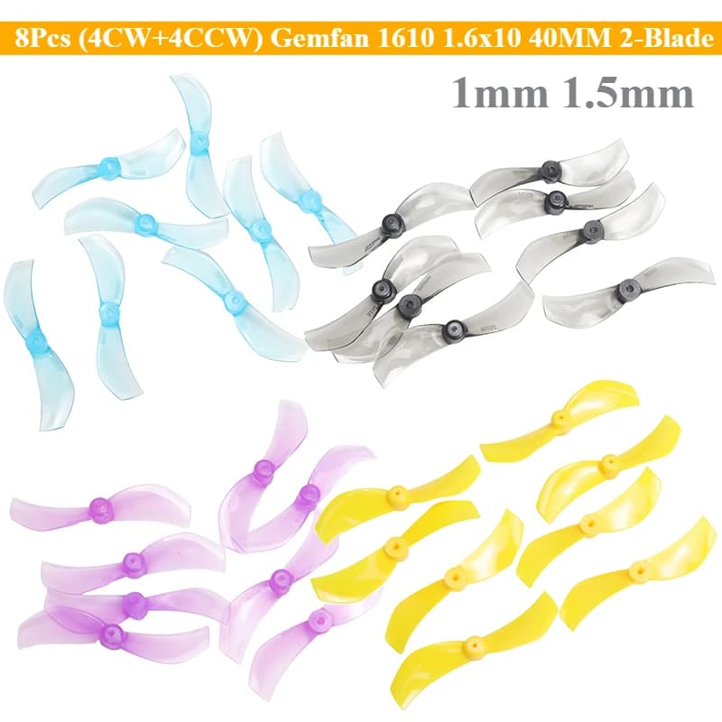 8 Pieces (4CW+4CCW) Gemfan 1610 props for drones 1.6x10 40MM 2 Pale 1mm 1.5mm for RC drones FPV Racing Freestyle Replacement Mobula7