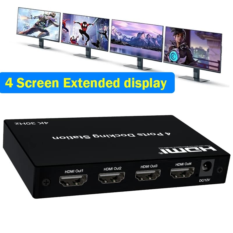 Docking station video da USB 3.0 a HDMI a 4 porte 1 ingresso 4 uscite 1080P 4 monitor HDMI Splitter Mirror Display prolungato per Mac Windows