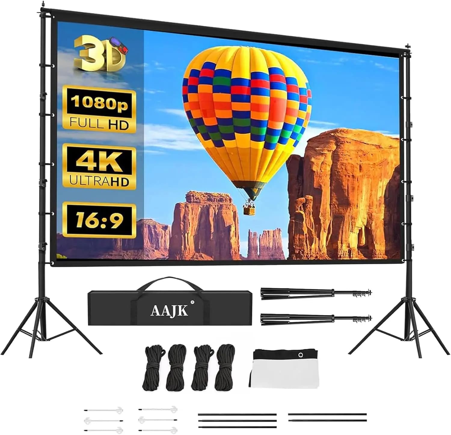 Schermo per Proiettore da Esterno 150 Pollici con Supporto, Portatile 16:9 4K HD per Home Theater e Cinema all'Aperto, Include Borsa per il Trasporto