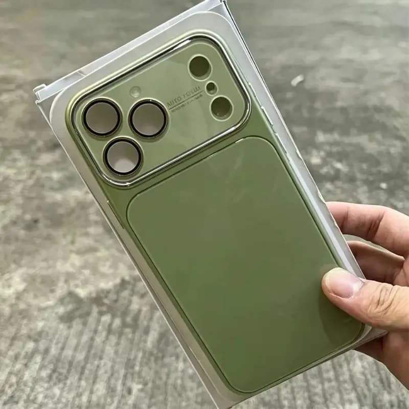 Metal Paint Texture Crystal Glass Protect Case For iPhone 18 17 16 15 14 Pro Max Large Window Matte Shockproof Solid Color Cover