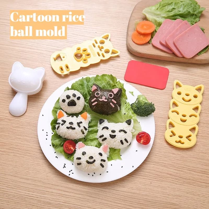 Set di stampi per palline di riso Kitty creativi fai-da-te, pranzo carino per cartoni animati per bambini, widget per stampi in silicone per utensili per sushi di riso giapponese