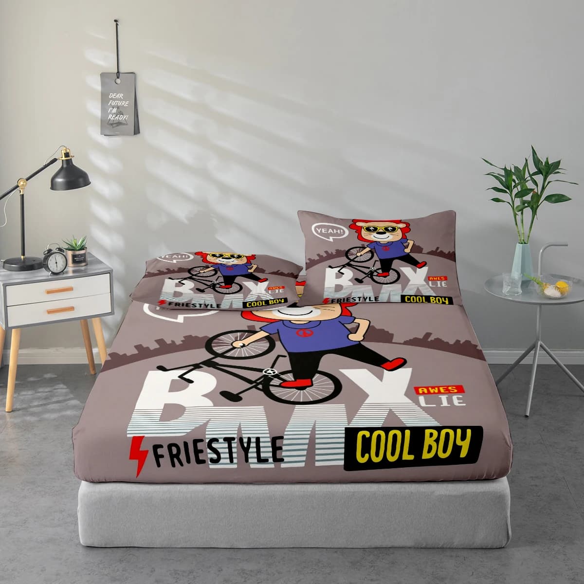Set di lenzuola con motivo stampato, proteggi materasso e federa combinati, set di lenzuola stampate ad alta definizione include 1 lenzuolo + 1 o 2 federe (1 federa per 60*100cm e 72*132cm, il resto delle misure per 2 federe). Adatto per Camera da Letto e Stanza degli Ospiti, Biancheria da Letto in Poliestere Ultra Morbido, Lavabile in Lavatrice, Utilizzabile in Tutte le Stagioni