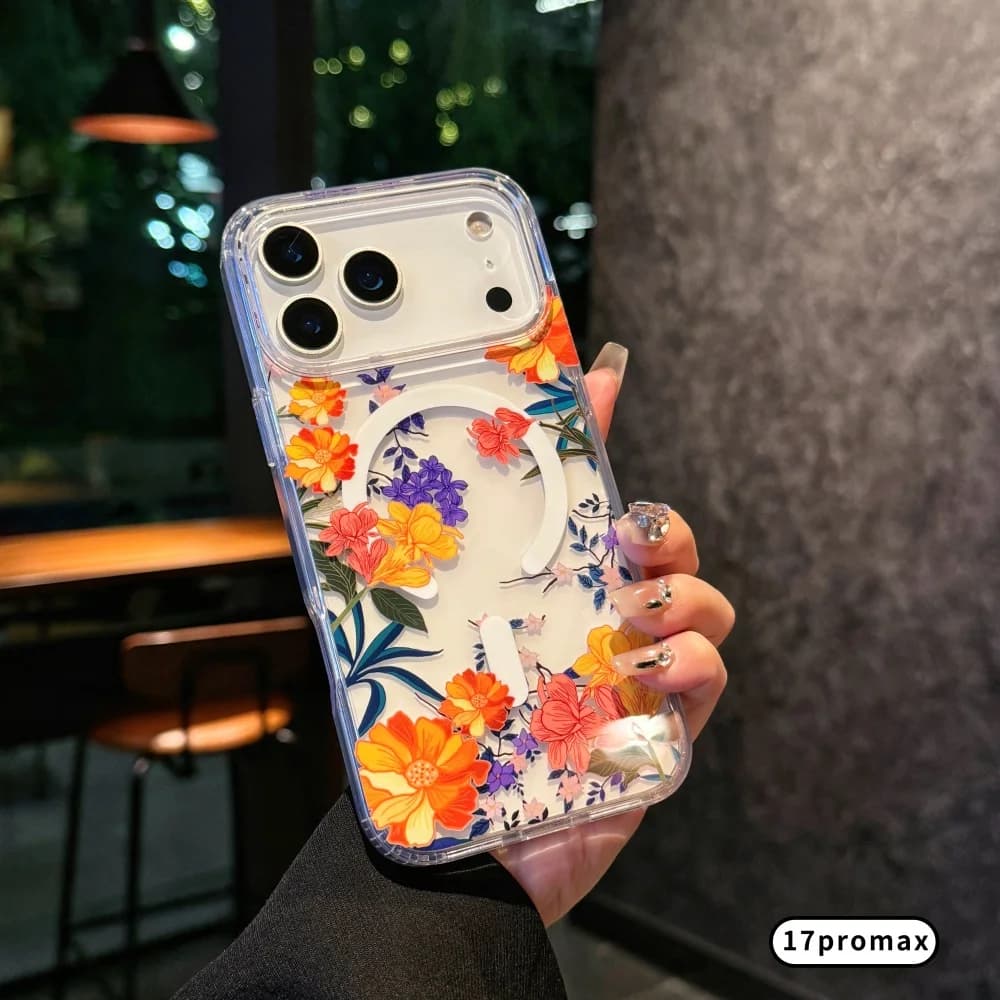 Custodia magnetica per telefono con design elemento fiori trasparenti acquerello, per iPhone 17 17Pro max 17Air Custodia colorata margherita