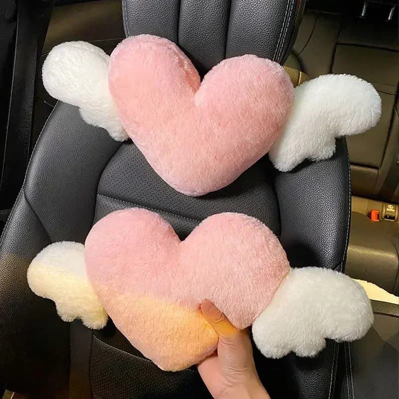 Heart-Shaped Car Headrest Plush Love Neck Pillow Seat Back Pillow Lumbar Support Cushion Universal Car Accessories