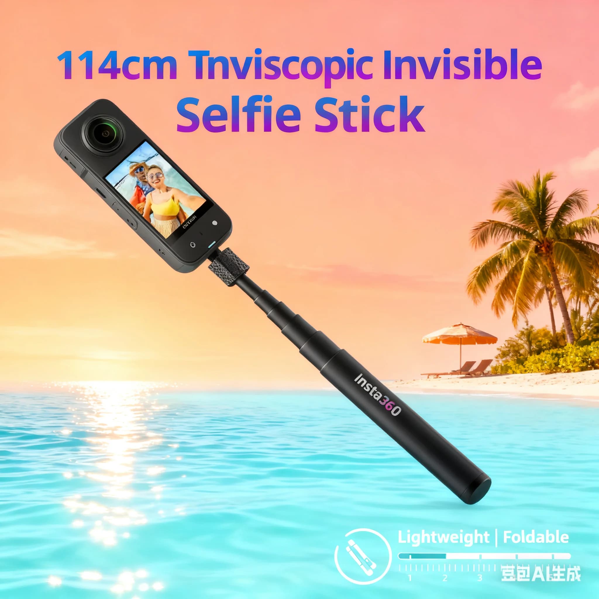 Asta telescopica invisibile da 114 cm per Insta360 - Selfie Stick portatile, tiro Vlog quotidiano liscio, non per sport intensi