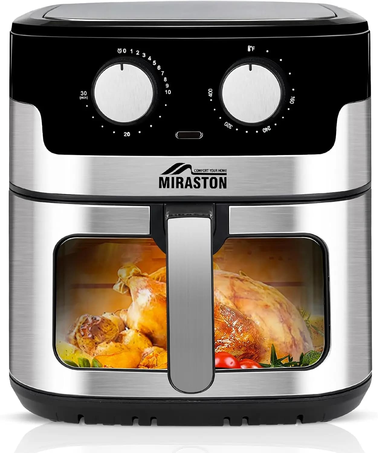 8.5 QT Air Fryer, Up-to-date Family Size Capacity, Visual Window, Square Basket Square Fryers Stainless Steel Air Fryers, Heating of leftovers,