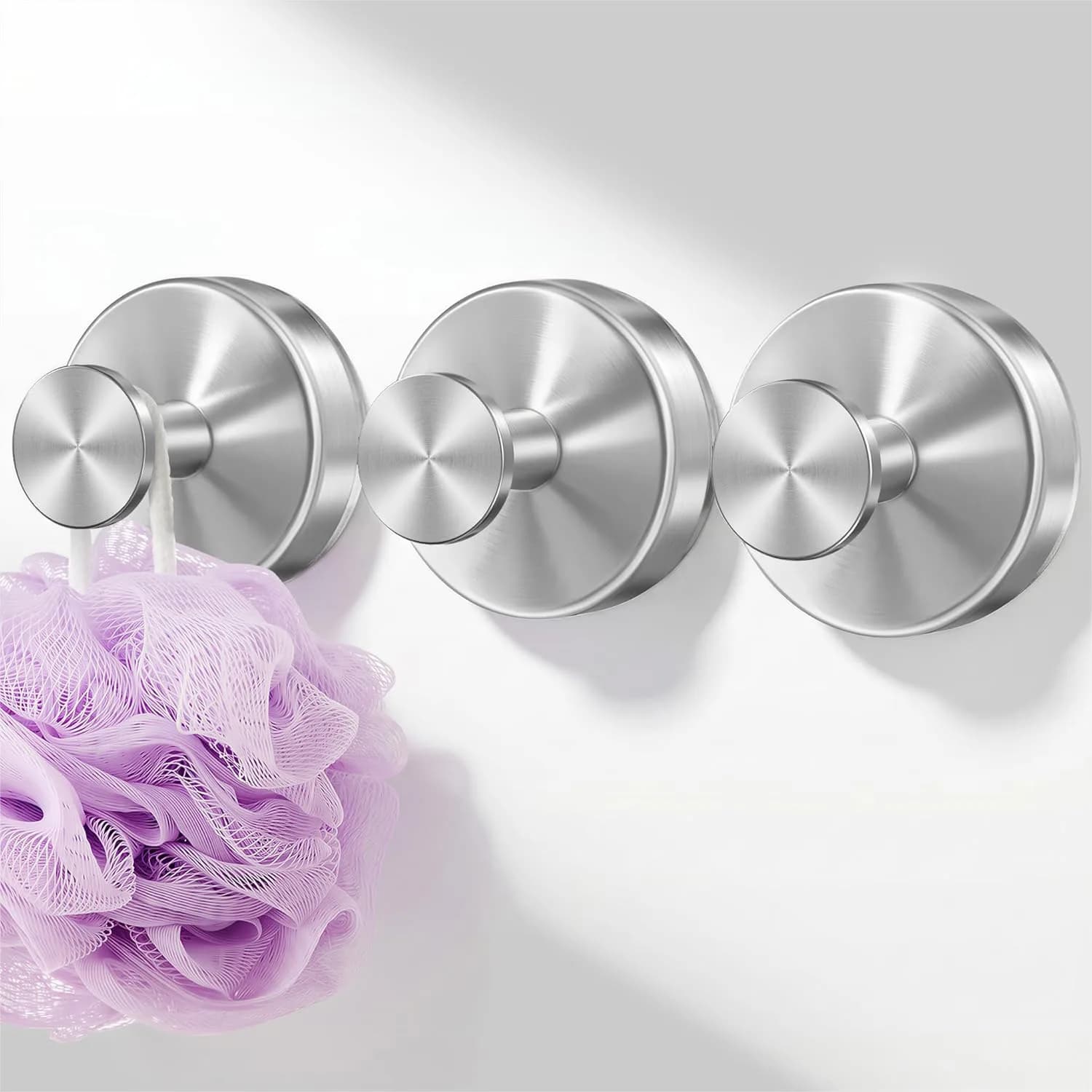 Suction Cup Hooks for Shower, No Drill Towel Holder for Bathroom, Removable Hooks for Glass, Mirror, Tile, 3 Packs Silver