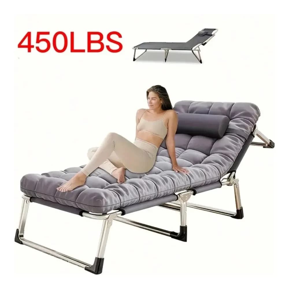 Letto pieghevole con cuscino, leggero e portatile, misura singola, con robusta struttura in metallo, ergonomico, adatto per gli sport all'aria aperta