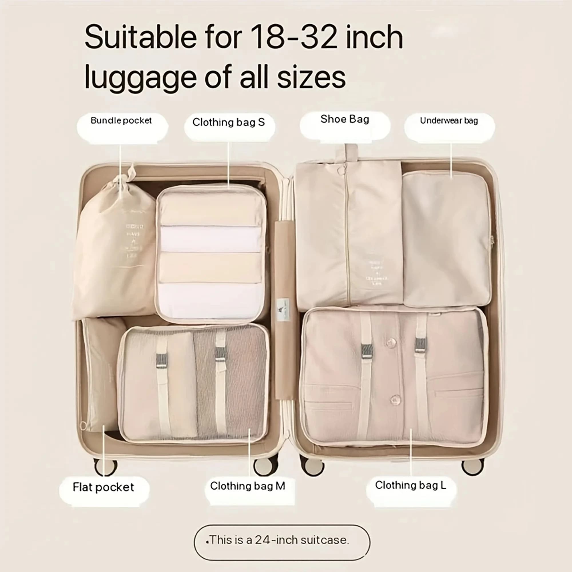 7-Piece Luggage Storage Bag, Travel Classification Storage Bag, Clothing Protection Bag, Makeup Bag, Storage Bag, Foldable, Ligh
