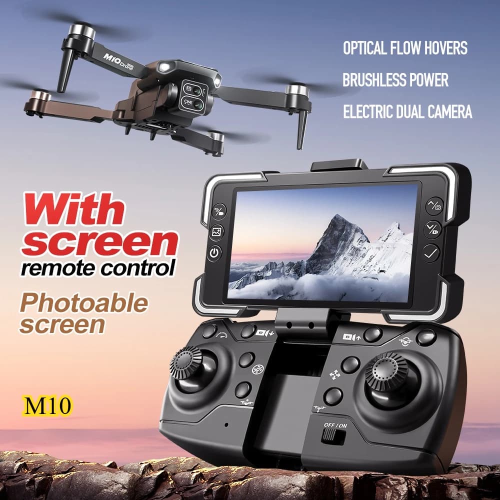Air drone M10 with 4K HD camera, Brushless Motor, Foldable Quadriquette, Octacular Avoidance with Optical Flow, RC drone with Large Screen