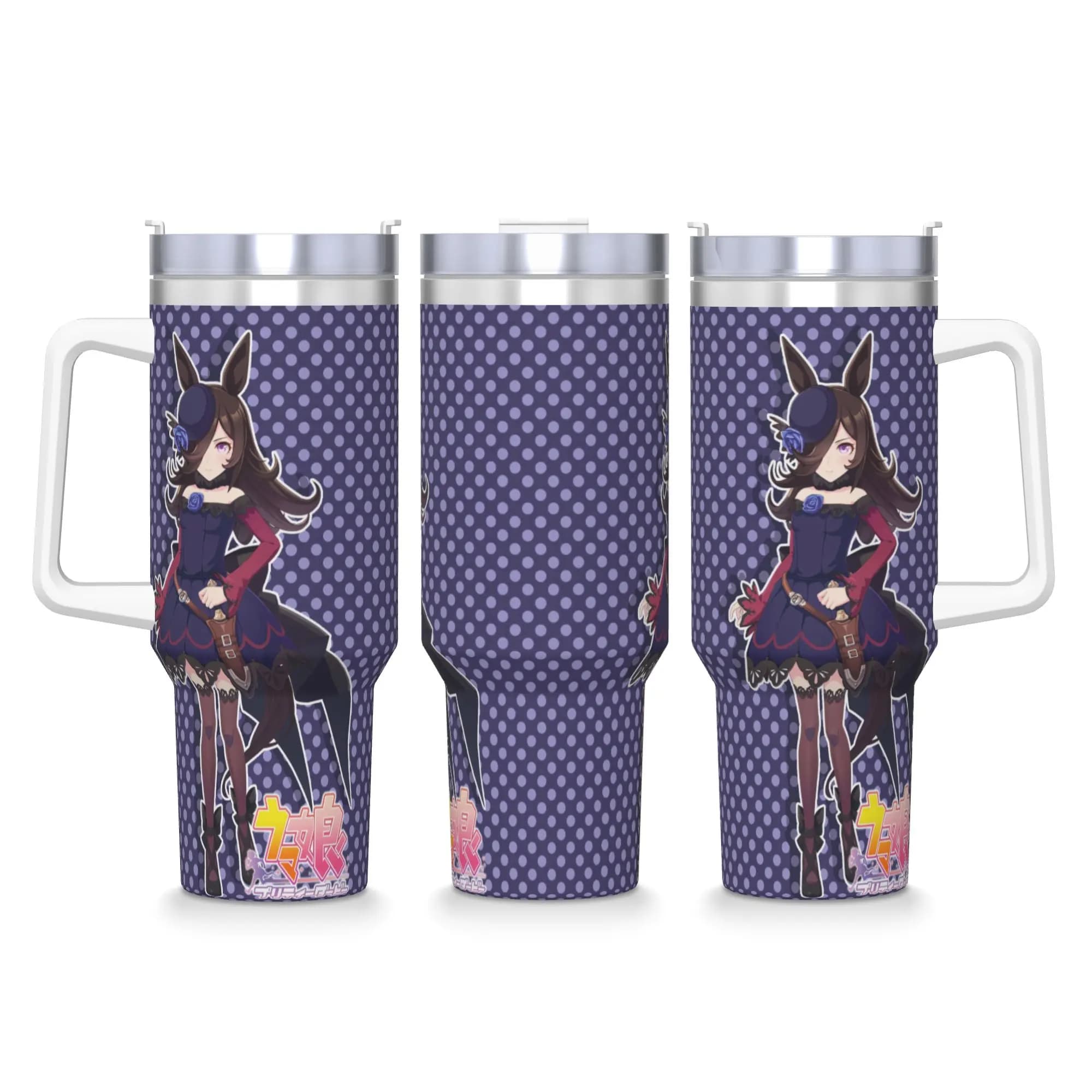 Bicchiere in acciaio inossidabile Doccia di riso UmaMusume Pretty Derby Tazza termica A tenuta stagna Bevanda fredda Tazze per auto Bottiglia d'acqua con grafica da spiaggia