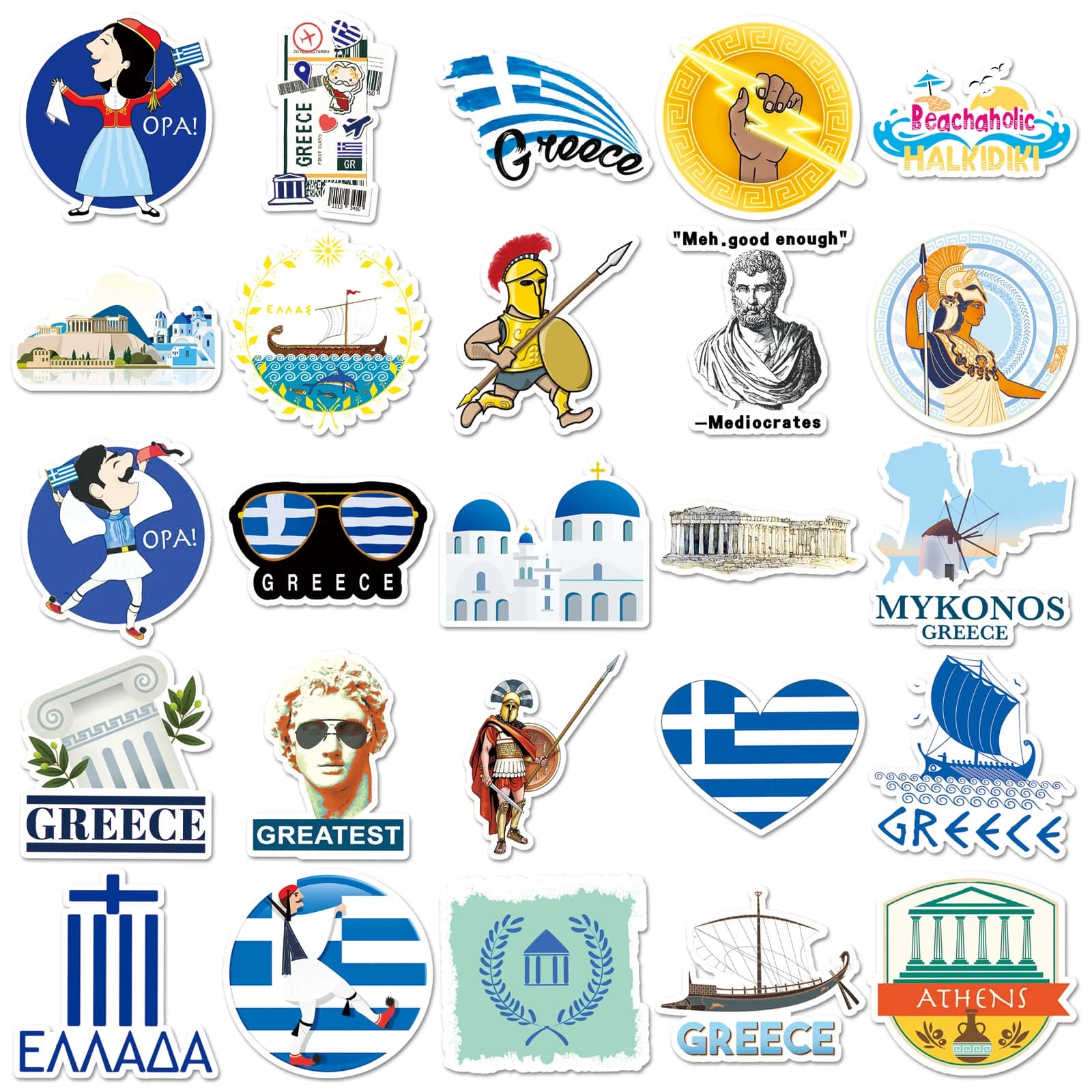 50PCS Greece Travel Stickers Athens Santorini Cartoon Style DIY Decorable Diary Luggage Laptop Waterproof Stickers Kids Toy