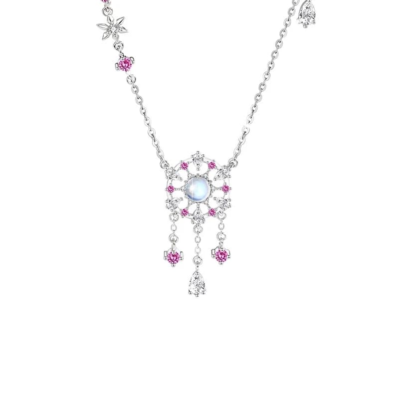 S925 Silver Mysterious Purple Hollow Dreamcatcher Pendant Sparkling Zircon Tassel Necklace Women's Birthday Jewelry Gift