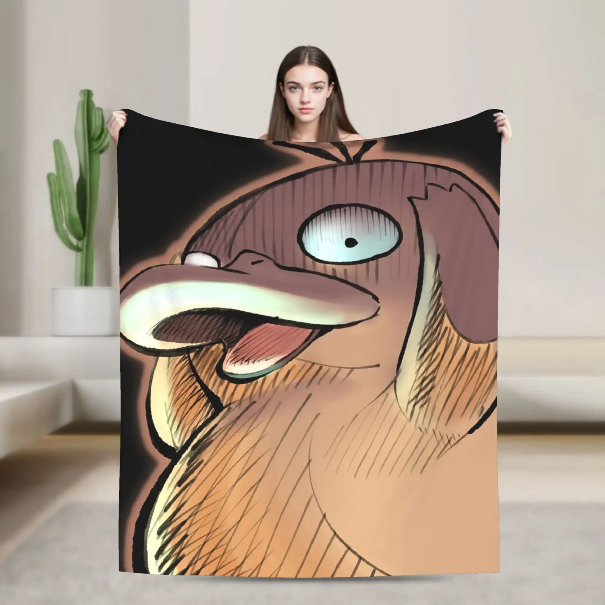 Warm Soft Blanket Picnic Psyduck angry Throw Blanket Flannel Bedspread For Couch Chair Funny Sofa Bed Cover
