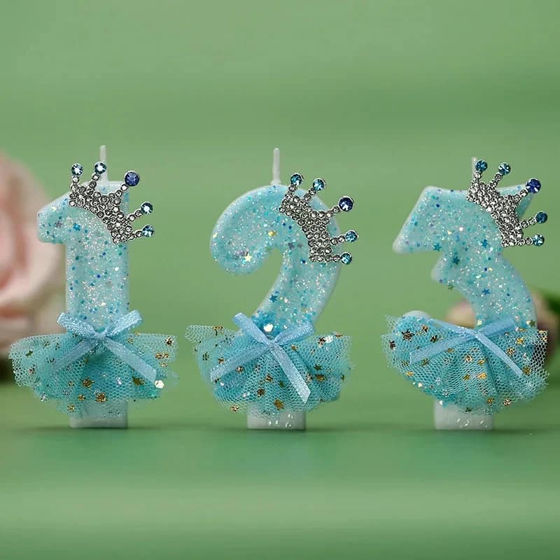 Candele per Torta | Candeline Numeriche Blu a Forma di Corona per Compleanno | Candele per Feste a Tema per Bambini | Decorazioni per Torte da Festa