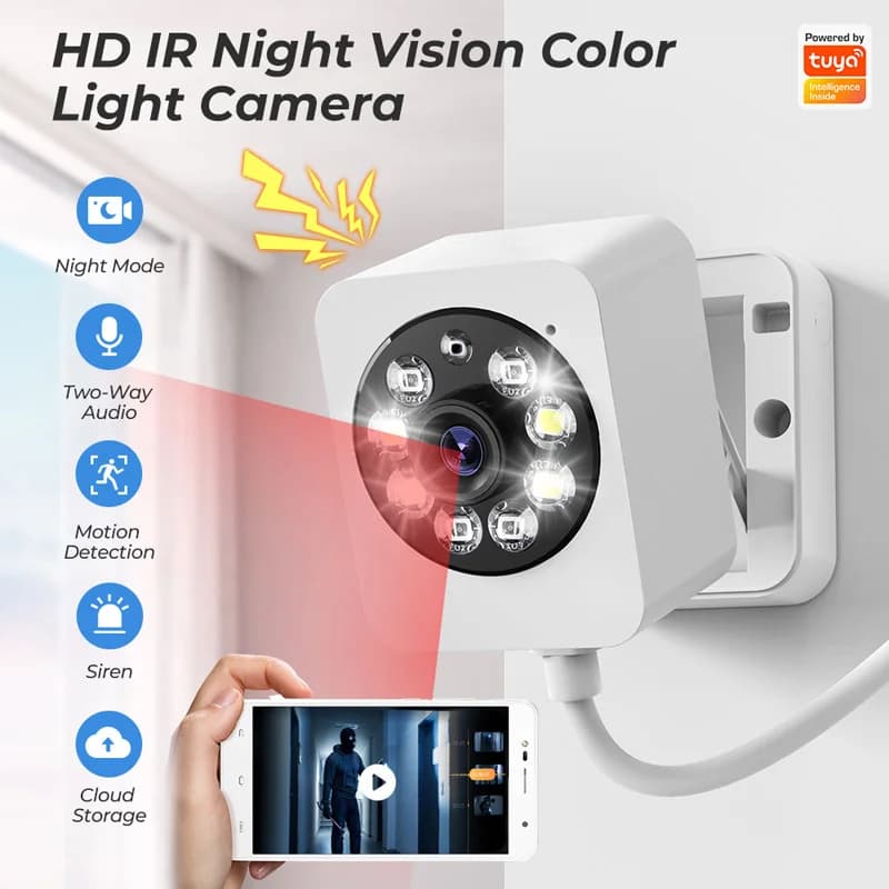 Telecamera di Sicurezza Domestica Smart con Monitoraggio Umano, Alta Definizione 1080p, Interfono Vocale Remoto, Wireless WiFi, Visione Notturna