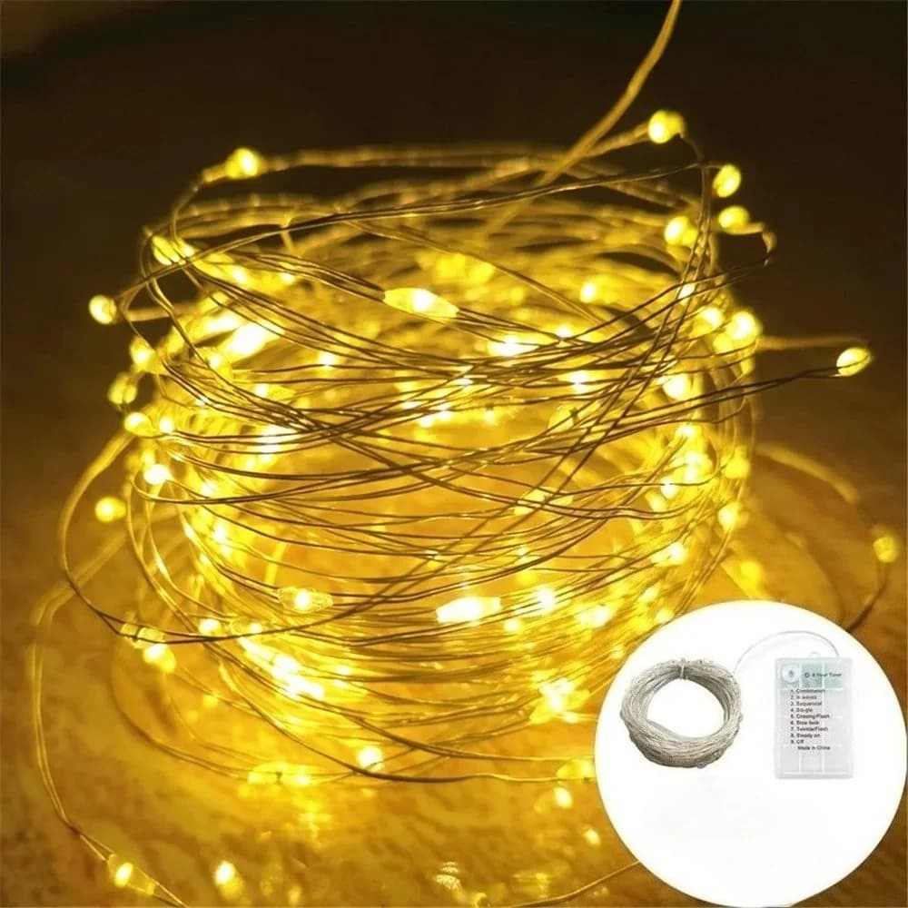 Luce da fata impermeabile a batteria con filo di rame per camera da letto, festa di Natale, matrimonio, giardino, decorazioni per interni ed esterni