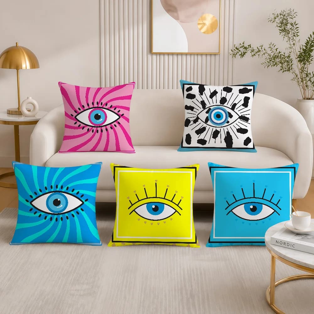 Evil Eye Nazar Boncugu Doodle Cushion Cover Soft Pillowcovers Hogar Sofa Living Room Home Bed Decor Pillowcase Gift