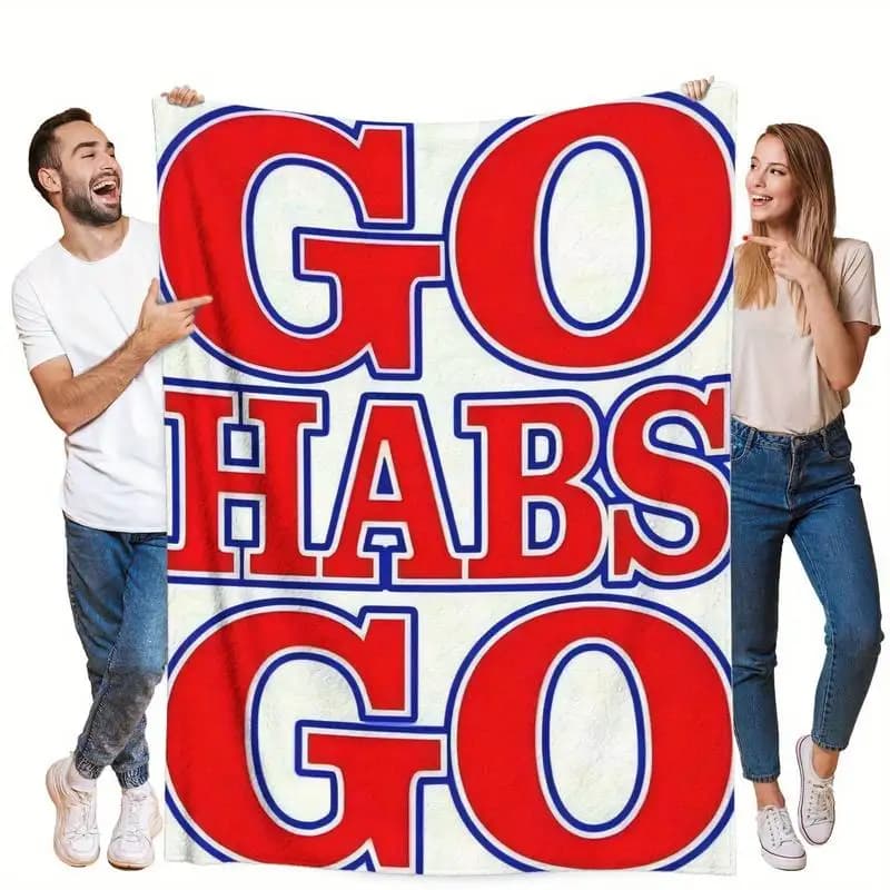 Coperta sportiva energica con scritta 'Go Habs Go' - Coperta morbida a tema spirito di squadra per un'atmosfera allegre e accogliente durante la partita