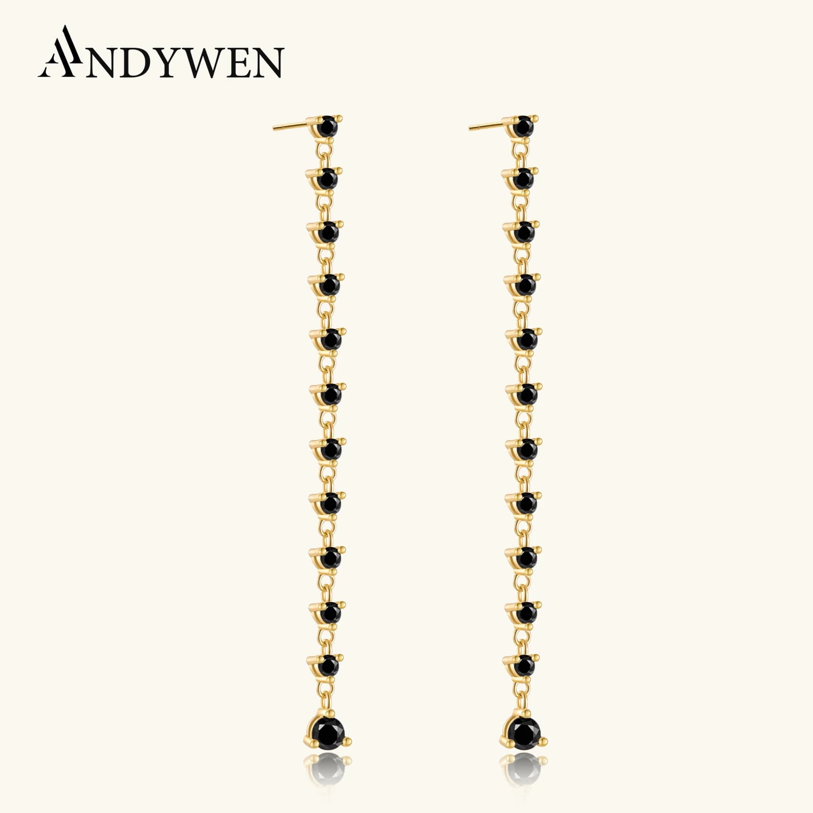 ANDYWEN 925 Sterling Silver 50mm Linea Zircone Catena Orecchino di Goccia Lungo Crustal Rotondo CZ Donne di Lusso Gioielleria Raffinata Del Partito Piercing