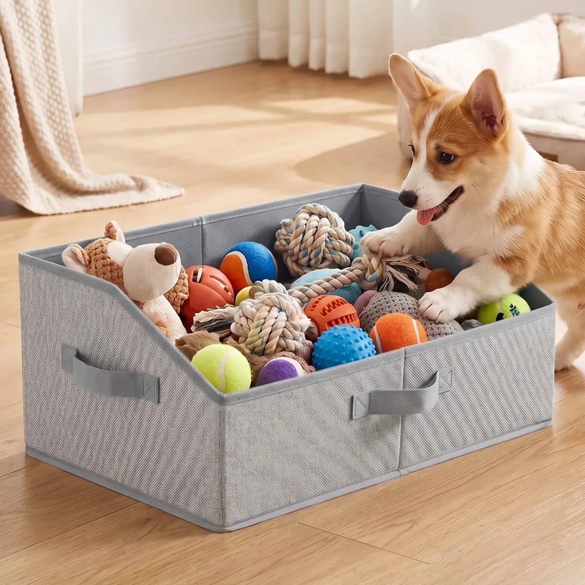 2Pcs Foldable Dog Toy Storage Basket Portable Pet Toy Organizer Basket Toys Clothes Accessories Storage Box