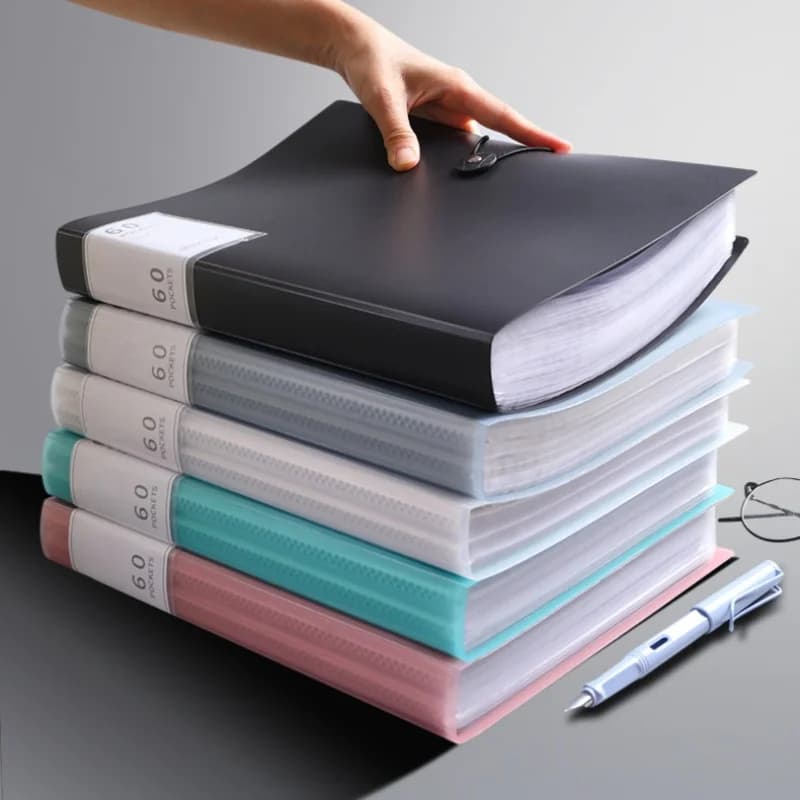 Busta Portadocumenti A4 con 60 Tasche, Adatta per Conservare Documenti Formato A4 Come Fogli di Test, Alta Trasparenza e Impermeabile